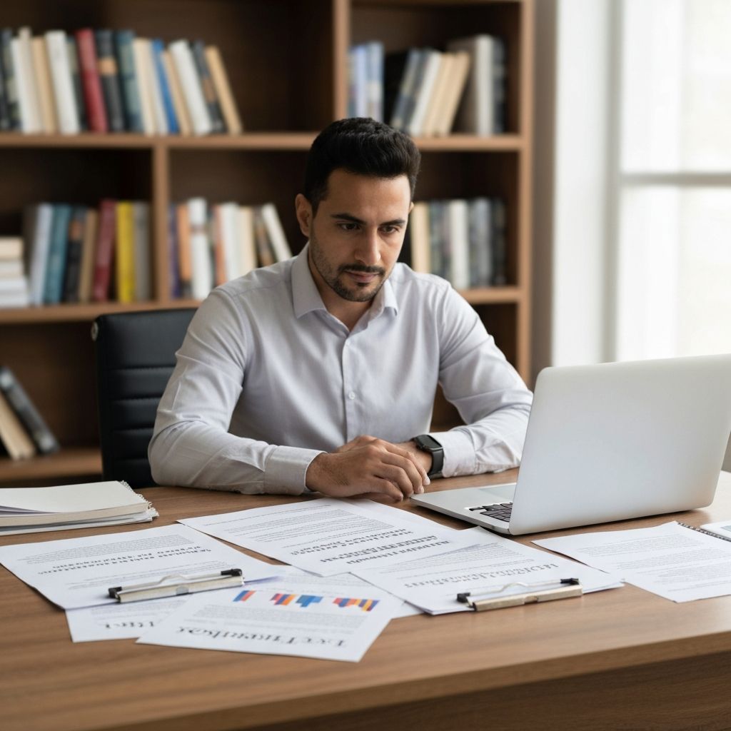 Reunión de equipo profesional revisando documentos multilingües